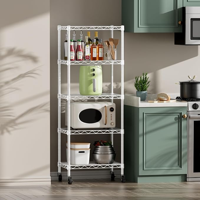 SINGAYE 5 Shelves Storage Shelf Wire Closet Bathroom Organizers Metal Pantry - Image 6