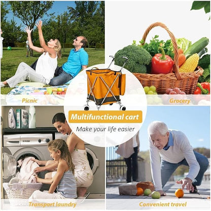 Folding Shopping Cart for Groceries, Water-Resistant Heavy-Duty Canvas Trolley - Image 6