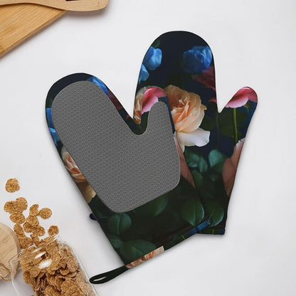 Garden Roses Print Oven Mitts Set of 2, Heat Resistant Silicone Oven Mittens - Image 9