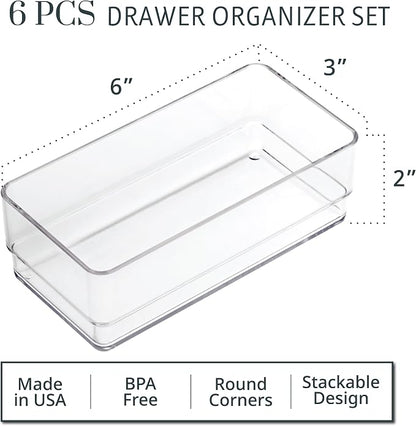 STORi SimpleSort 6-Piece Stackable Clear Drawer Organizer Set | 6" x 3" x 2" - Image 2
