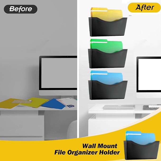 Kuntine.B 3 Pack Black Single Pocket File Holder Hanging Wall Organizer - Image 3