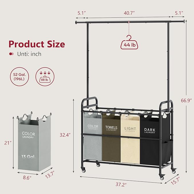 Tajsoon Laundry Sorter Cart - Image 6