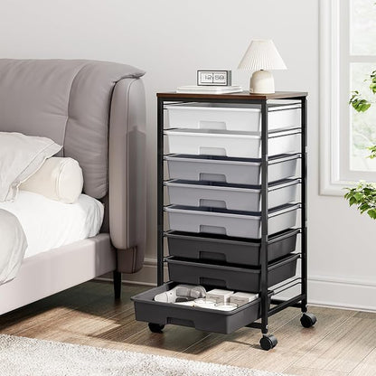 Rolling Storage Cart with 8 Drawers, Utility Cart on Wheels with Wooden Tabletop - Image 7
