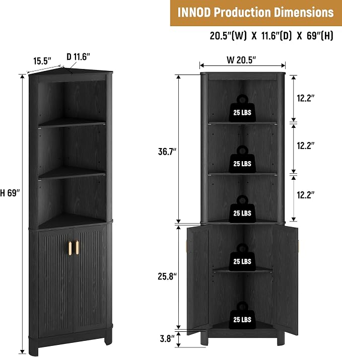 69" Tall Corner Shelf with Doors, 7-Tier Corner Storage Cabinet with Doors - Image 2