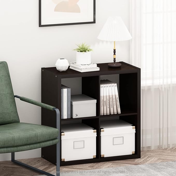 Furinno CUBICLE 4-Cube Book Shelf, Extra Thick Frame Bookshelf, Dark Oak | - Image 2