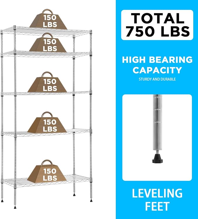 30" L×14" W×60" H Wire Shelving Unit Commercial Metal Shelf - Image 6