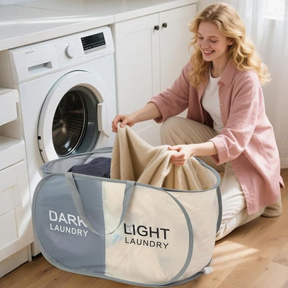 Seefoo 2-Section Collapsible Laundry Baskets, Dual Compartment Foldable Pop Up - Image 2