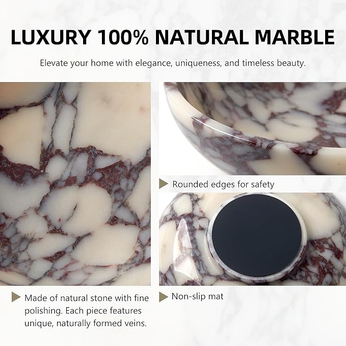 Luxury Natural Marble Fruit Bowl – Extra Large 9-Inch Calacatta Viola Marble - Image 4