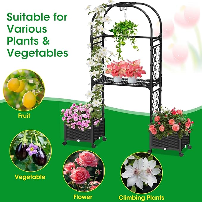 Planter Box with Trellis, 5.9ft/71in Self Watering Raised Garden Bed with - Image 6
