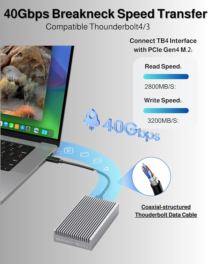 Noiseless 40Gbps M.2 NVMe Enclosure, USB C Aluminum External SSD Enclosure - Image 2