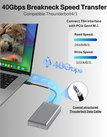 Noiseless 40Gbps M.2 NVMe Enclosure, USB C Aluminum External SSD Enclosure - Image 2