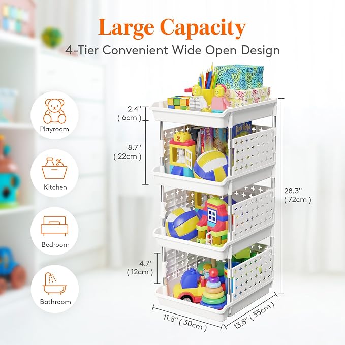 Lifewit Plastic Stackable Storage Baskets, 4 Tier Stacking Bins - Image 3