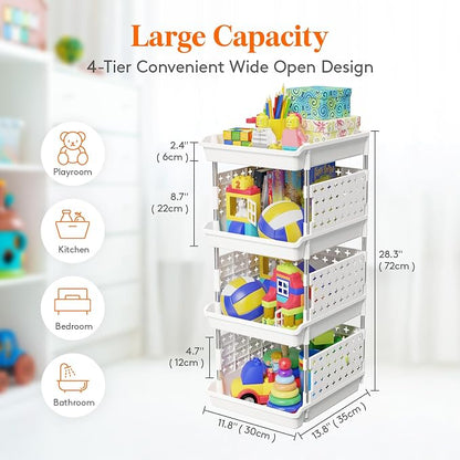 Lifewit Plastic Stackable Storage Baskets, 4 Tier Stacking Bins - Image 3