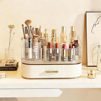 Makeup Organizer with 360° Rotating Brush Holder and Stackable Drawers - Image 2