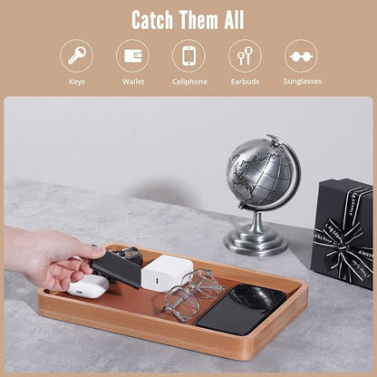 ProCase Wood Valet Tray for Men, Key Tray, Desk & Nightstand -LightBrown | Wood - Image 5