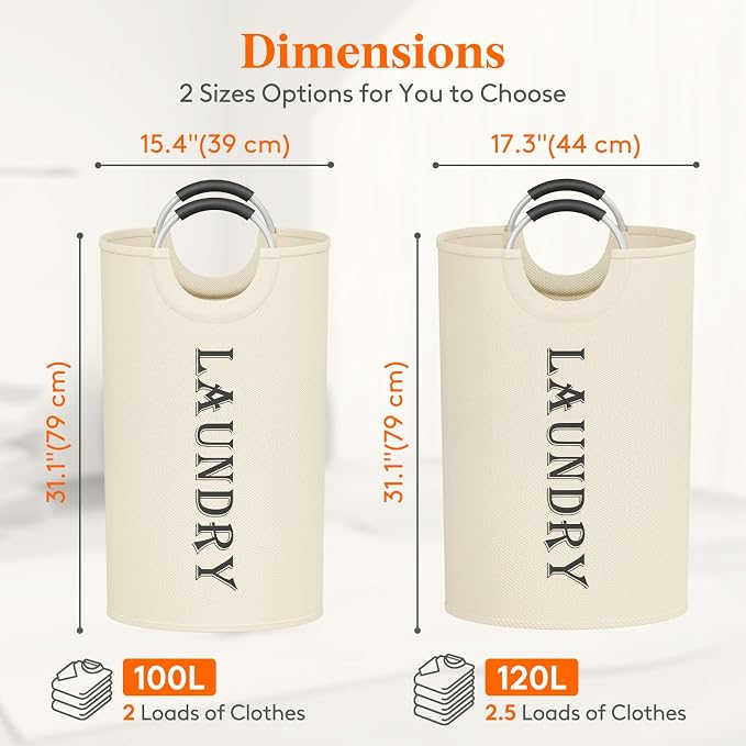 Lifewit 120L 2-Pack Large Laundry Basket, Collapsible Laundry Hamper - Image 2