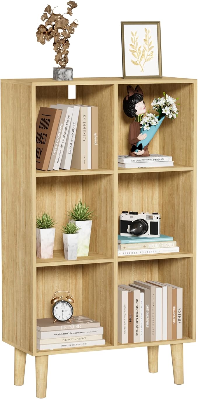6 Cube Bookcase, Wooden Book Shelf Cube Storage Organizer by Nestwise