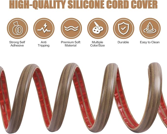 Floor Cord Cover Self Adhesive Cord Hider, 3.3FT Cable Management, Extension - Image 3