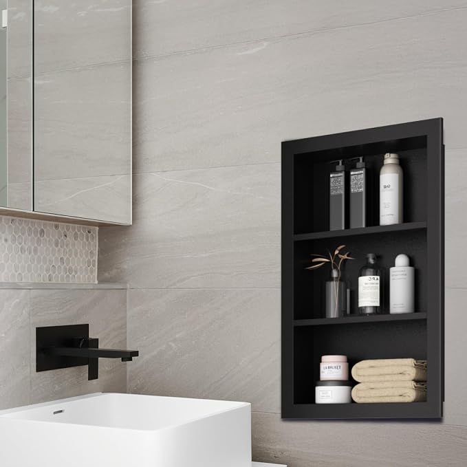 14" x 24" Stainless Steel Shower Niche, 3-Tier Waterproof Shelves, No-Tile - Image 8