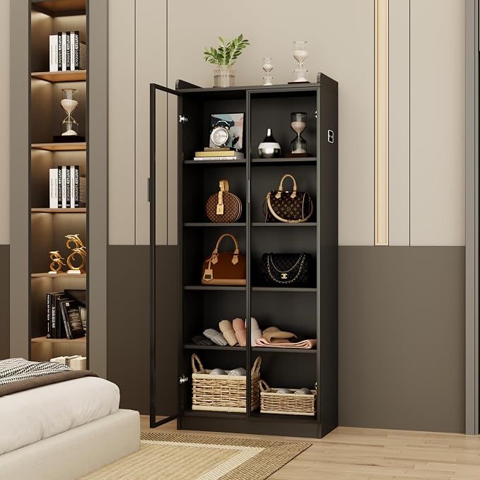 Display Cabinet with Doors and Adjustable Shelves, 5 Tier Display Case - Image 7