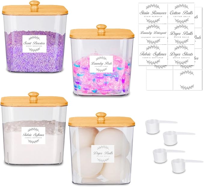 efluky 4 pack Laundry Pods Container & Dryer Sheet Holder Set, Laundry Pods by efluky