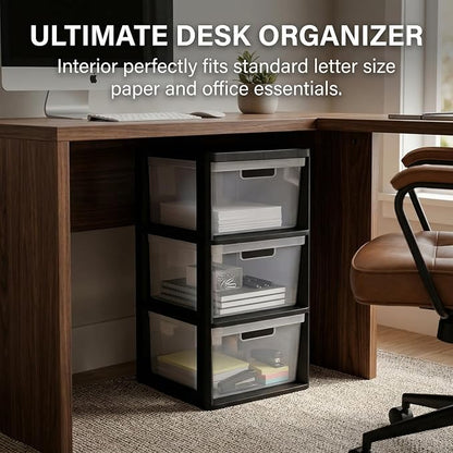 3 Drawer Plastic Storage Tower Organizer, Wide Black Cart - Image 5
