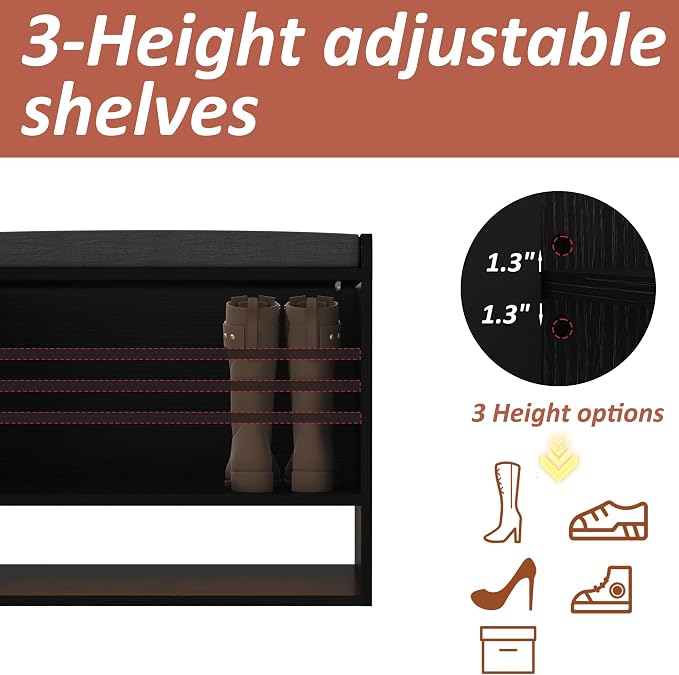 HOMEFORT 23.6" Fluted Shoe Storage Bench, Small Entryway Bench - Image 6