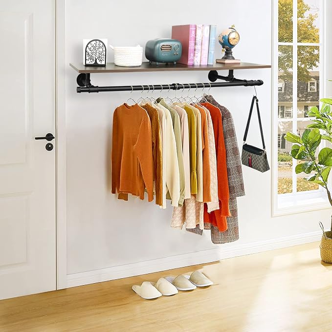 48'' Wall Mounted Clothes Rack Iron Industrial Pipe Clothes Rod - Image 7