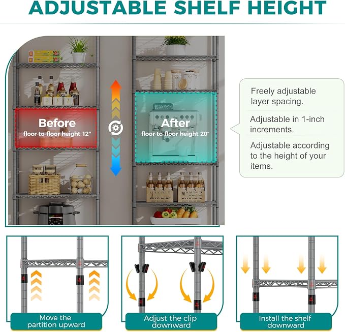 SINGAYE Shelf Wire Shelving Adjustable Storage Shelves Rack Standing Units - Image 5
