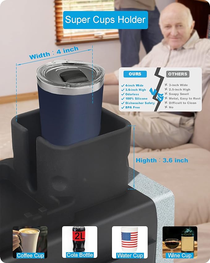 Silicone Couch Cup Holder, VIENFUT Anti-Spill Anti-Slip Sofa Armrest Tray - Image 3