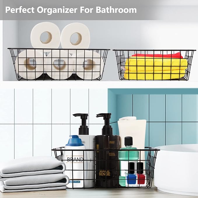 Wire Baskets for Organizing 4 Pack Pantry Storage Baskets 13.2x10.4x4.3 in | - Image 5