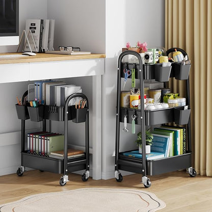 2 Tier Rolling Cart Metal on Wheels, Two Tiered Short Storage Side Table - Image 3
