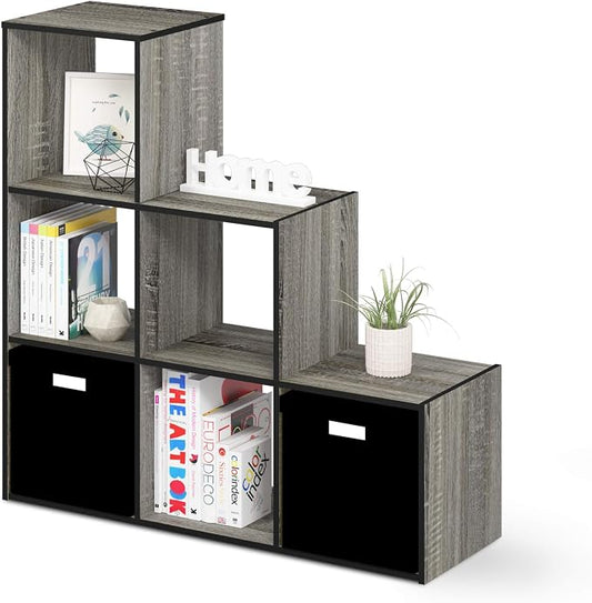 Furinno Pelli 3-2-1 Cubic Storage Cabinet, French Oak Grey/Black by Furinno-FitsYourSpaceFitsYourBudget