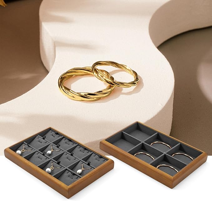 Oirlv Solid Wood 12 Grid Jewelry Organizer Tray Jewelry Drawer Organizer - Image 3