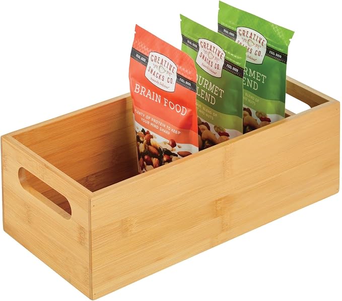 mDesign Bamboo Storage Bin Container, Drawer Organizer Crate Boxes by mDesign