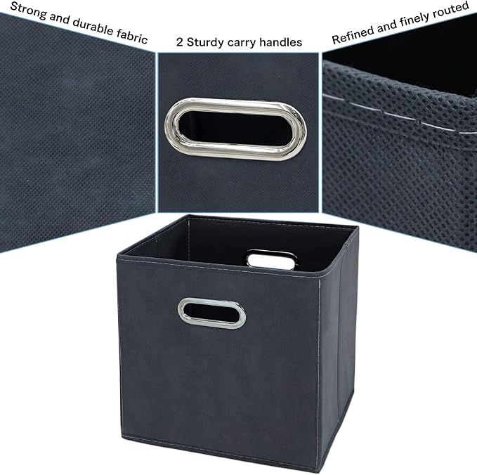 Black Fabric Cubby Storage Bins, Cube Organizer Bin Foldable Storage Boxes - Image 7