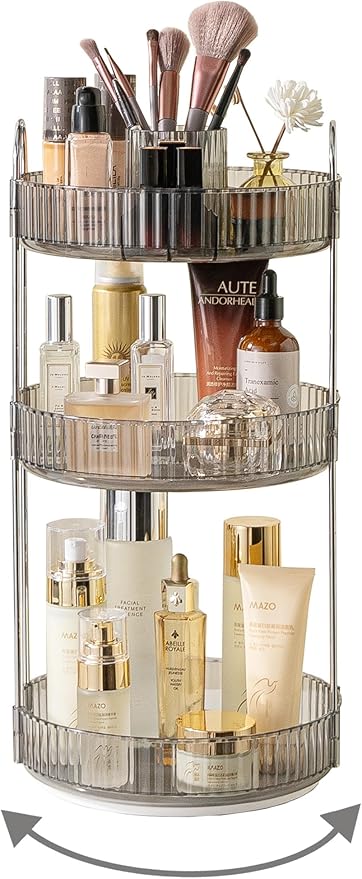 360 Rotating Makeup Organizer, 3 Tier Large Capacity Make Up Organizers and by Asayuee