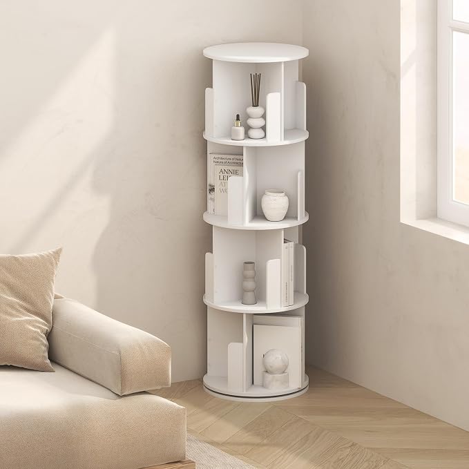 Toki 4-Tier 360 Rotating Bookshelf, Spinning Bookshelf Tower, Revolving Bookcase by Mikkagu