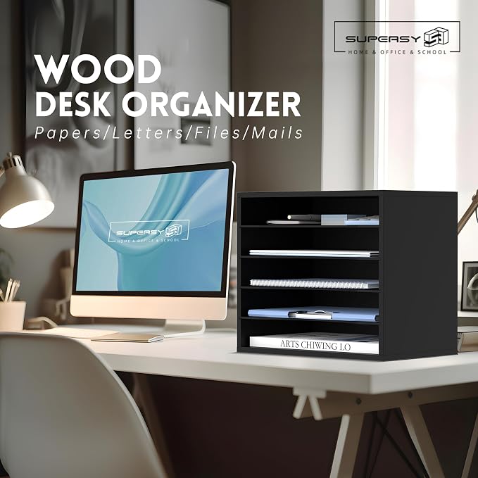5 Tier Wood Desk Organizer, Mail Sorter and Paper Organizer - Image 4