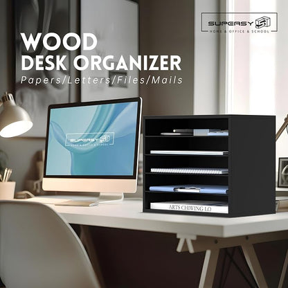 5 Tier Wood Desk Organizer, Mail Sorter and Paper Organizer - Image 4