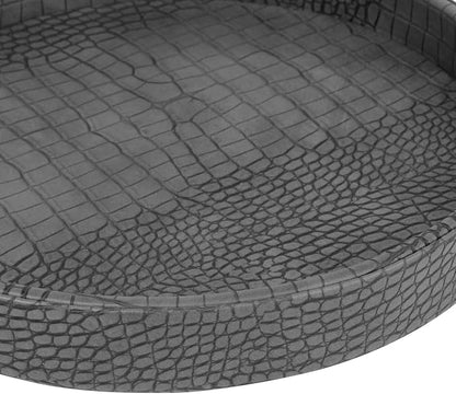 HofferRuffer Faux Leather Round Serving Tray, Vegan Croco Leather Decorative - Image 7