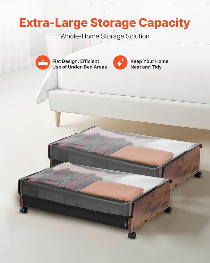 VEVOR Under Bed Storage with Wheels, 36.0 x 18.1 x 7.3 inch, Underbed - Image 2