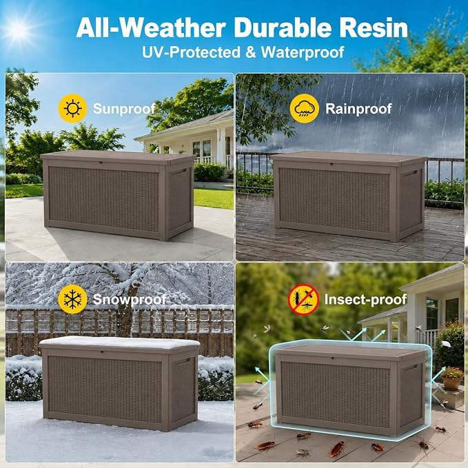 320 Gallon Outdoor Storage Box Resin Deck Box All Weather Waterproof Large - Image 3