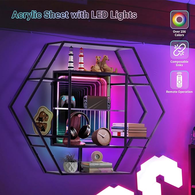 Infinity Mirror Gaming RGB Hexagon LED Floating Shelf, 36.6" | RGB - Image 4