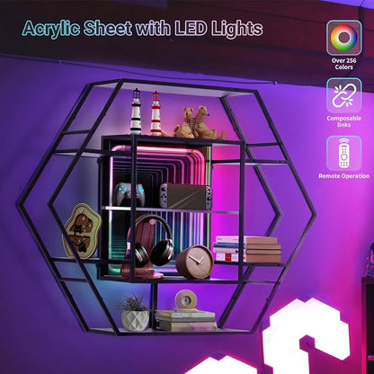Infinity Mirror Gaming RGB Hexagon LED Floating Shelf, 36.6" | RGB - Image 4