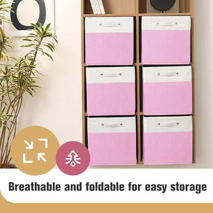 FinishingBo 13x13x13 Storage Cube Bins 6 Pack, Cube Shelf Baskets | Foldable - Image 2