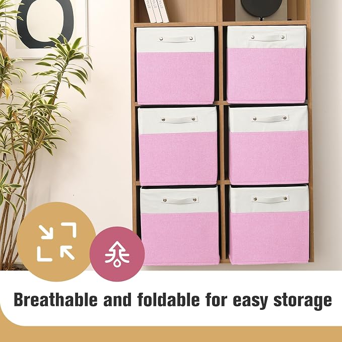 FinishingBo 13x13x13 Storage Cube Bins 4 Pack, Cube Shelf Baskets | Foldable - Image 2