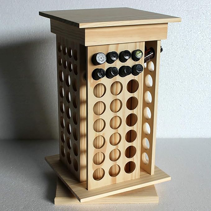104-Hole Wooden Essential Oil Display Rack, 8 Tiers Rotating Pine Organizer - Image 7