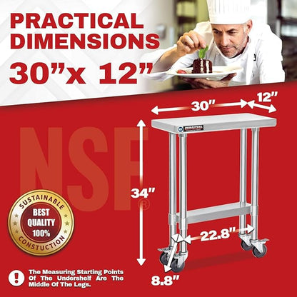 DuraSteel 30x12 NSF Stainless Steel Cart Work Table - Image 2
