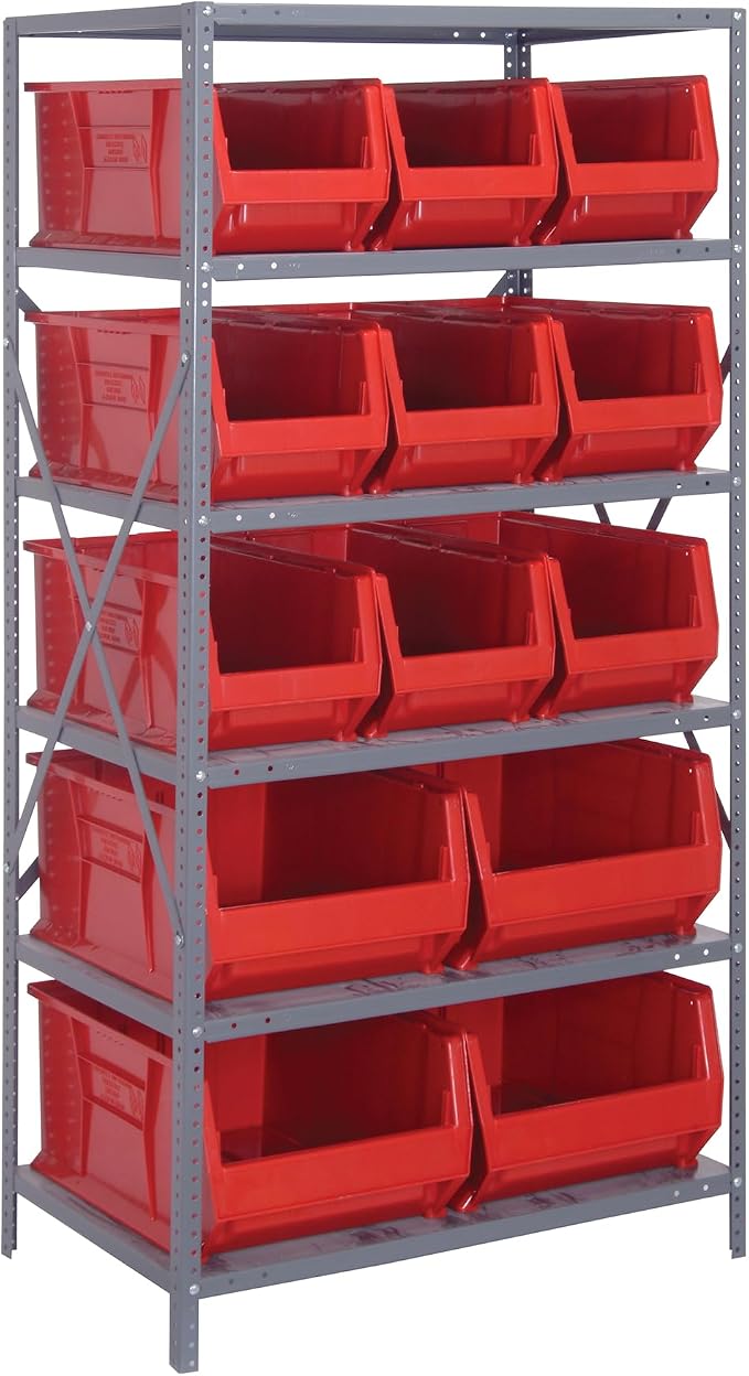 Quantum Storage Systems Wire Shelving Unit W/13 RED Bins by QuantumStorageSystems